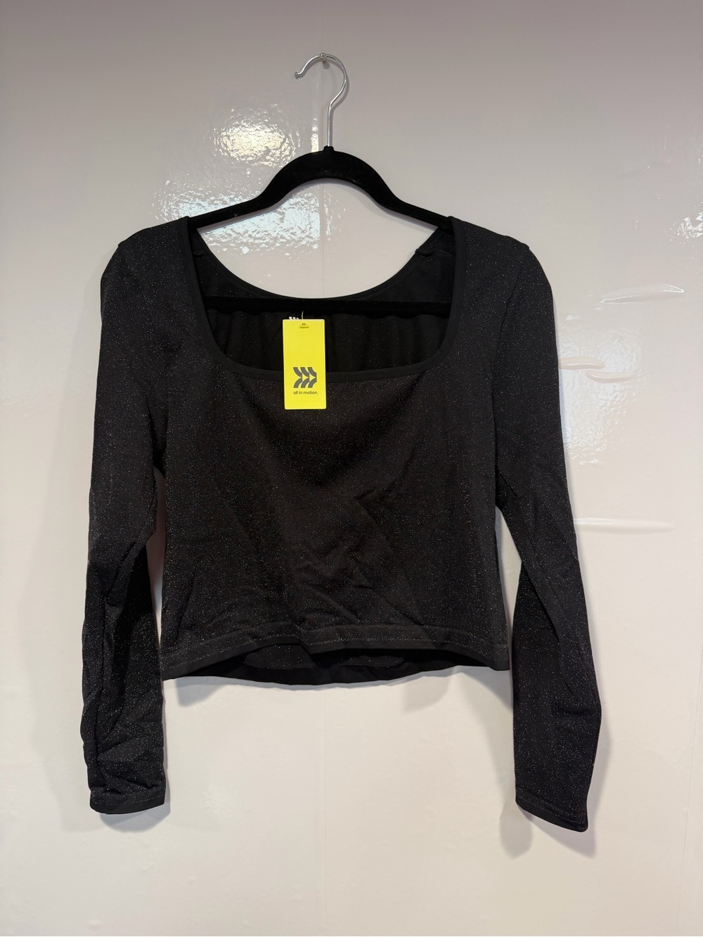 Black Sparkle All in Motion NWT Long Sleeve Crop Top